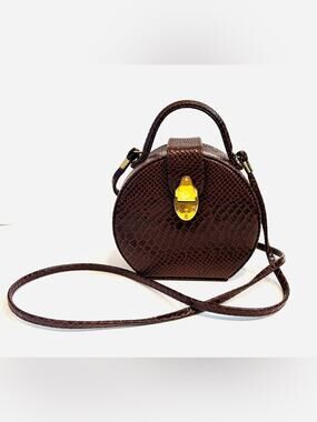Vintage Barganza and Couture Brown Snakeskin Round Crossbody Bag with Top Handle